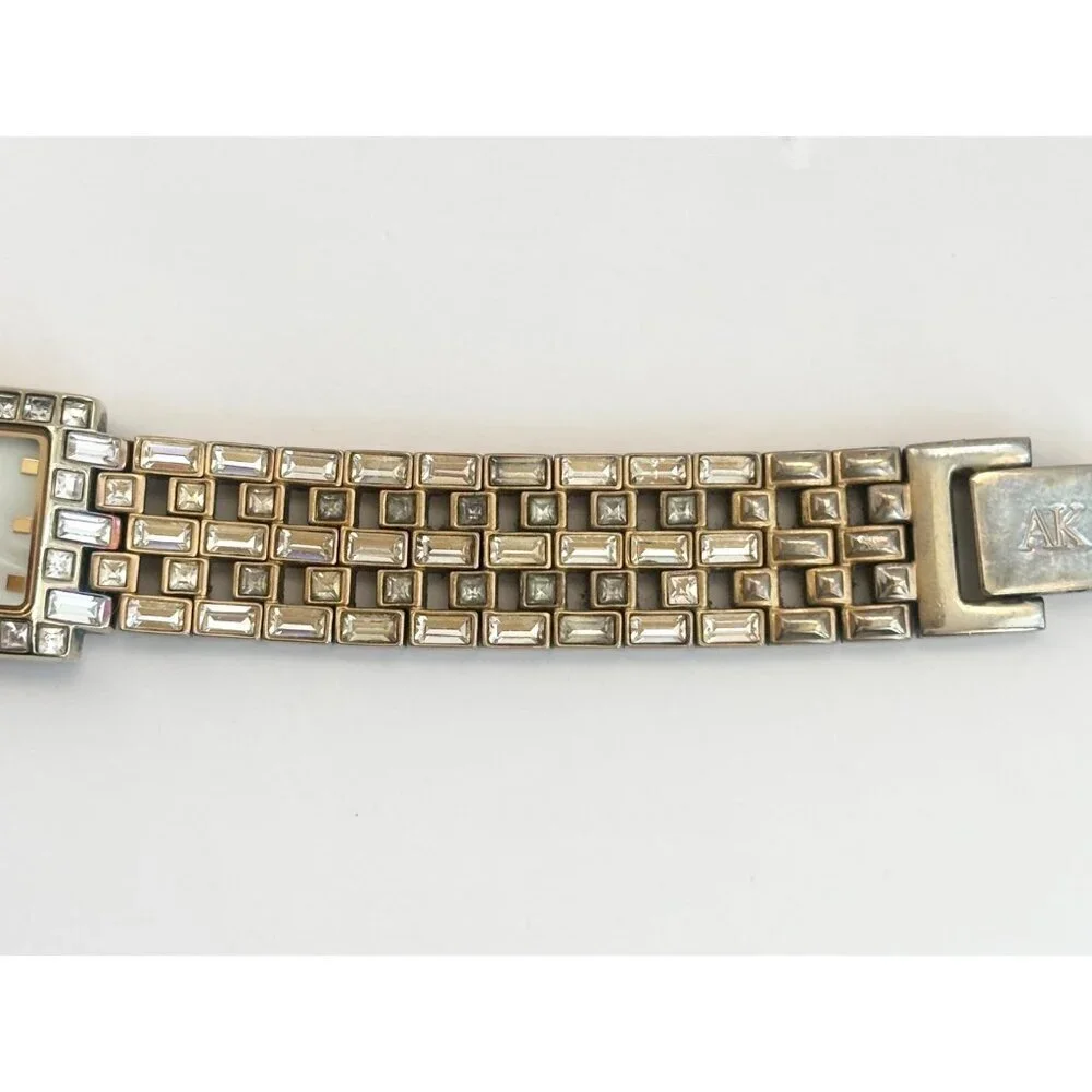 Anne Klein Gold T 735H Rhinestone Mother of Pearl Vintage Wristwatch - 20mm